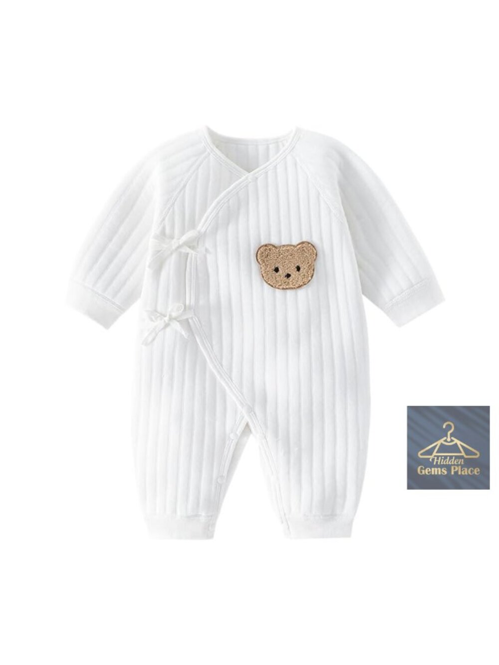 Newborn Baby Cotton Onesie, Cute Bear Patched Long Sleeve Bodysuit, Toddler